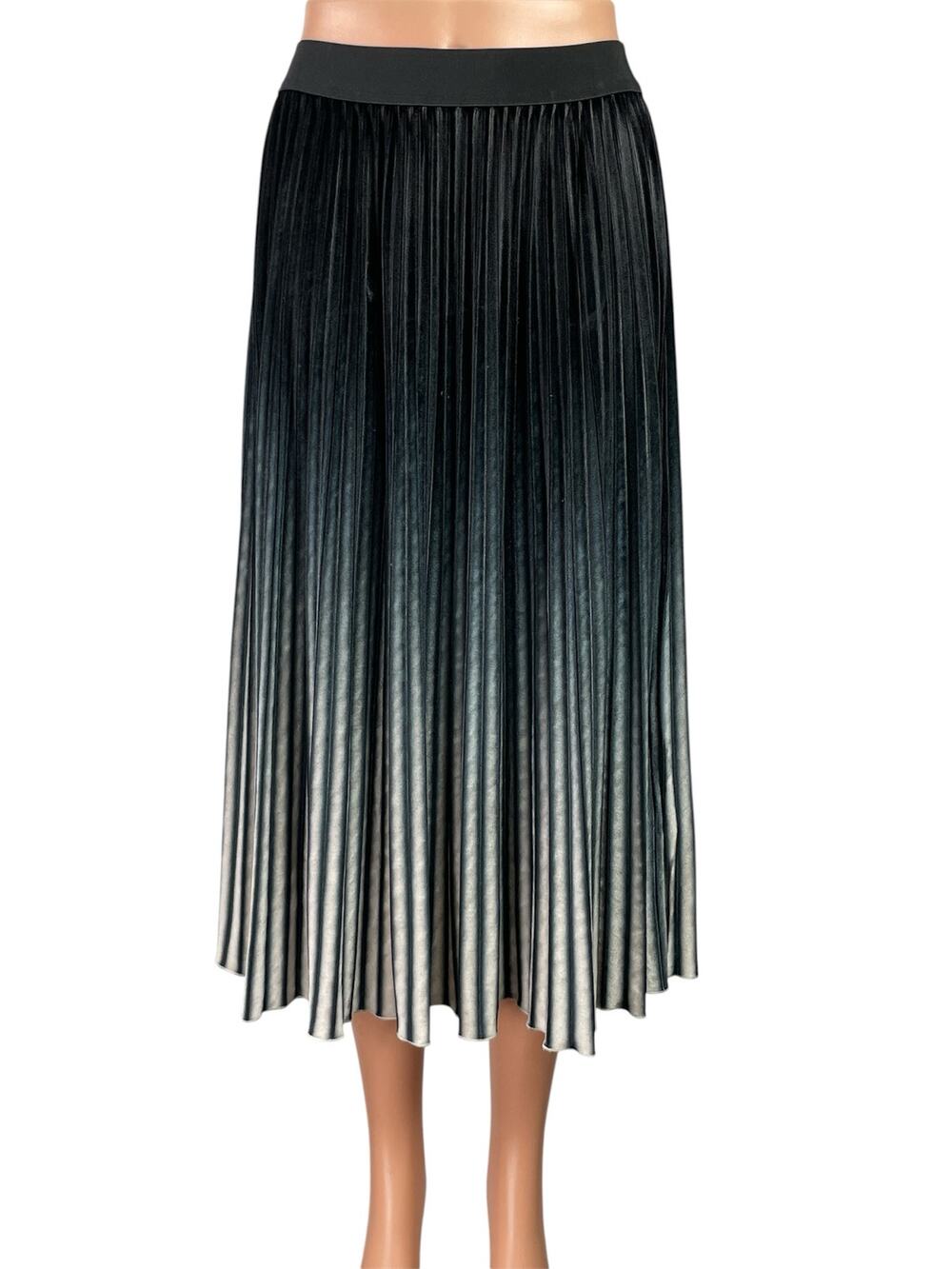 Butler & Wilson Womens Black Green Ombre Pleated Flowy A-Line Midi Skirt Size S